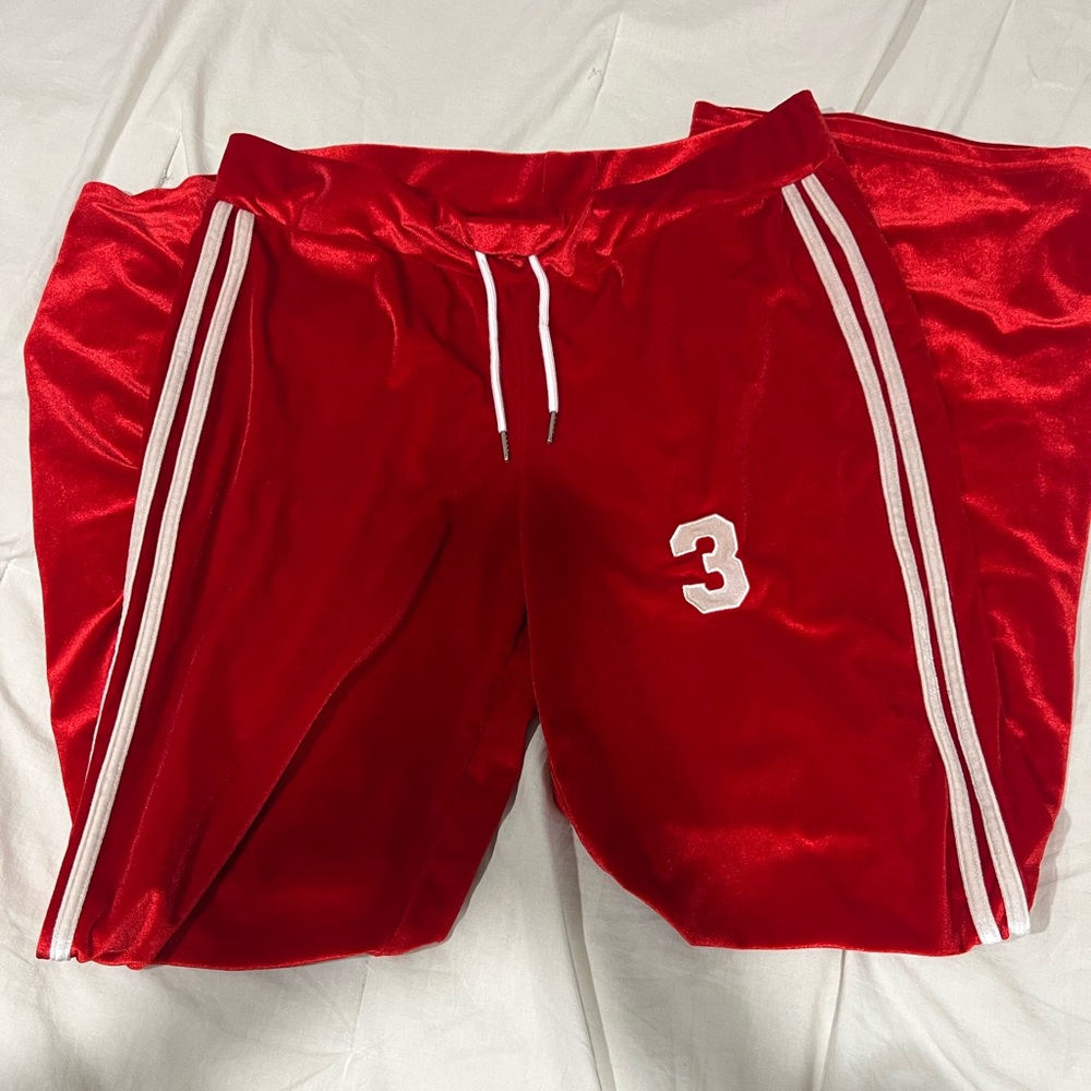 AKIRA Red Athletic Shorts with White Stripes